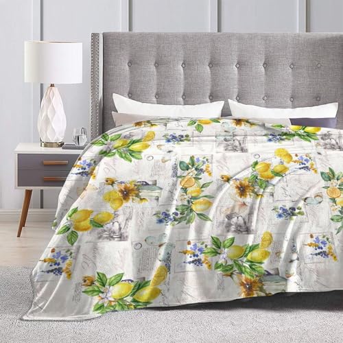 Lemon Throw Blanket for Couch Chair Sofa Bed, Flannel Soft Watercolor Summer Fruits Floral Butterfly Vintage Blanket for Bedroom Living Room Car, Warm Cozy Farmhouse Blankets for All Season 30"x 40" - color: Lemon06, size: 30X40 inch