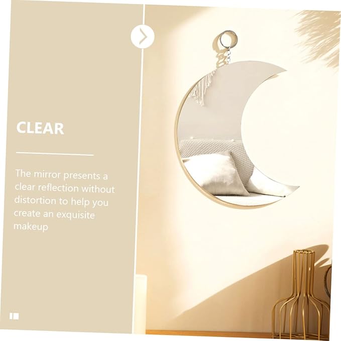 2pcs Boho Moon Mirror Wall Decor Acrylic Decorative Hanging Mirrors for Bedroom and Lounge Stylish Wall Art with Gold Silver Finish Space-Saving Home Decoration