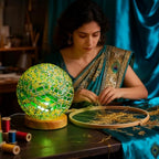 Mosaic Glass Table Lamp Spherical Decorative Light Stained Glass Lamps with Wooden Base for Art Studio Zen Space Living Room Decor Unique Holiday Gift(Baroque B - Green, Baroque) - style: Baroque B Green