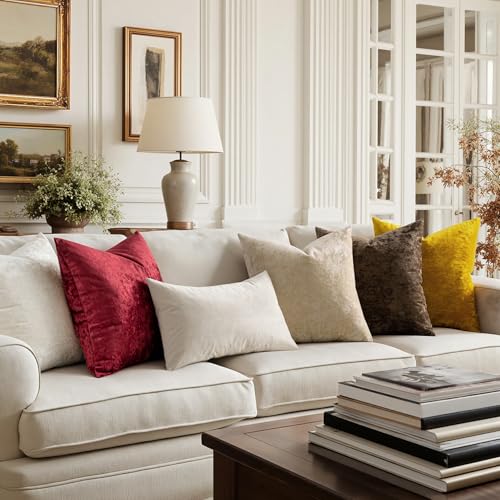MIULEE Velvet Throw Pillow Covers Set of 2, Soft Neutral Decorative Pillow Cases with Luxurious Textured Vintage Cushion Covers for Home Decor Couch Sofa Bed,Beige 18x18 inch - color: Beige, size: 18" x 18" (Pack of 2)