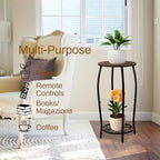 Plant Stand Indoor Outdoor, 2-Tier Tall Wood & Iron Plant Stand, 4-Leg Corner Flower Stand, Heavy Duty Floor Plant Shelf Plant Rack for Patio Living Room Balcony Home Decor