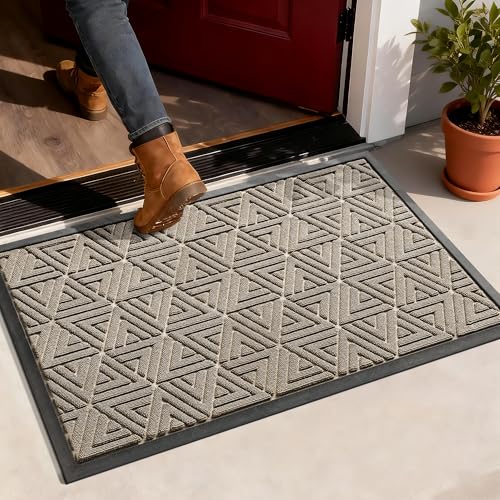 Yimobra Outdoor Mats for Front Door 29.5x17, Stops Mud & Dirt at Entrance, Fits Garage & Patio, All-Weather Waterproof Non Slip Outdoor Indoor Welcome Mat, Beige - color: Beige, size: 29.5x17 Inch