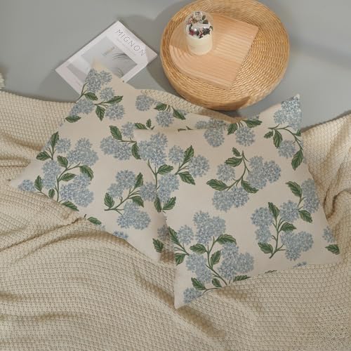 Spring Pillow Covers 18x18 Inch 2 Pcs Blue Green Hydrangea Flower Decor Throw Pillows Vintage Floral Seasonal Summer Outdoor Decoration Pillowcase Linen Cushion Cover for Couch Sofa - color: Hydrangea, size: 18" x 18" (Pack of 2)