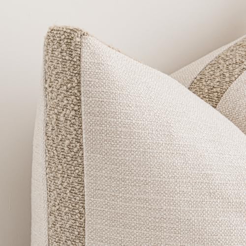 a moment Loop Yarn Linen-Like Pillow Cover Natural Soft Decorative Throw Pillow Case Farmhouse 18x18 Inch, Bohemian Textured Cushion Cover for Sofa Bed, Wrinkle-Resistant Home Decor Beige - color: Beige, size: 18" x 18" (Pack of 2)