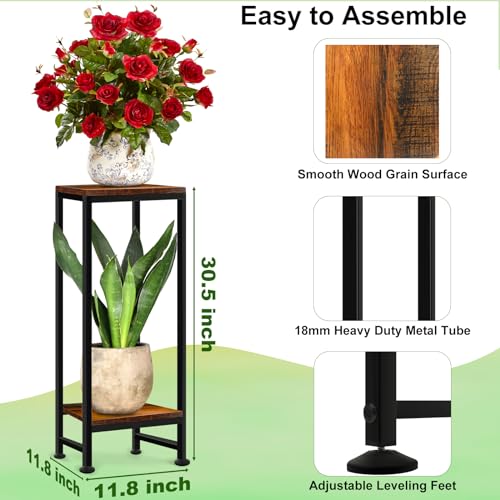 Plant Stand Indoor, Tall Plant stands for Indoor Outdoor Plants, 2 Tier Heavy Duty Plant Shelf 31" Metal Pedestal Stand Modern Corner Flower Stand for Patio, Living Room, Balcony - color: brown, size: 31''