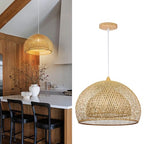 Arturesthome Bamboo Pendant Light for Kitchen Island, 17.6" Wicker Chandelier Lighting, Handmade Woven Hanging Ceiling Light Lampshade for Living Room Bedroom - size: B 17.6"*11.7"