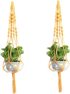 Set of 2 Macrame Plant Hanger Nylon Rope Wall Hanging Planter Basket for Indoor Outdoor Flower Pot Plant Holder Wall Art Vintage-Inspired Home Decor, with Metal Ring 4 Legs 39 inch (Orange)