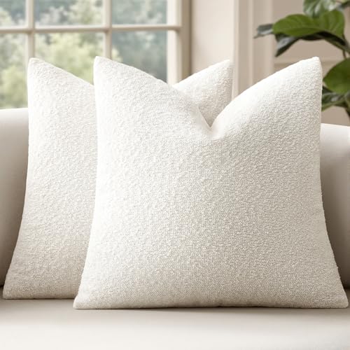 MIULEE 18x18 Inch Decorative Pillow Covers for Couch Bed Set of 2 Textured Boucle Neutral Throw Pillow Covers Cream White Accent Solid Pillowcases Sofa Living Room Home Decor - color: White, size: 18" x 18" (Pack of 2)