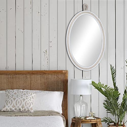 Oval Mirrors for Wall Decor Small White Nautical Rope Mirror Hanging Decorative Beach Coastal Mirror,24''Lx16''W,Oval - size: 23.4"L x 15.6"W