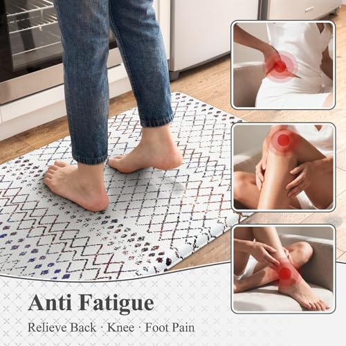 KIMODE Kitchen Mats 2PC Cushioned Anti Fatigue Boho Kitchen Rugs and Mats Non Slip Waterproof Kitchen Mats for Floor Comfort Foam Standing Desk Mat Colorful Laundry Room Rug for Home Decor Office Sink - color: Colorful Diamond, size: 17.3" x 47 "+ 17.3" x