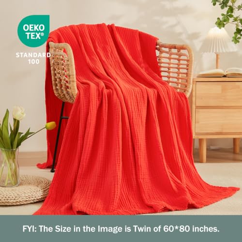 EMME Cotton Muslin Throw Blanket Orange Red, 50"x60" for Couch Breathable Gauze Soft Lightweight Adults - color: 16 - Orange Rust, size: Throw (50" x 60")