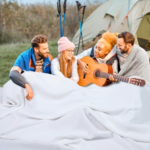 PHF Pre-Washed Cotton Waffle Weave Family Blanket,Oversized King Size 120"x 120"-Snag Proof Lightweight Breathable, 10'x 10' Huge Extra Large Big-Elegant Aesthetic Home Decoration Gift-White - color: White, size: Oversized King(120" x 120")