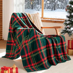Exclusivo Mezcla Checkered Christmas Blanket, Ultra Soft and Warm Reversible Woven Knit Blanket, Lightweight Cozy Snuggly Throw for Couch Bed, Plaid Red and Green, 50"x60" - color: Red and Green, size: Throw (50"x60")