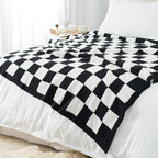 Carriediosa Checkered Throw Blanket 50" X 60", 400GSM Ultra Soft Microfiber Fuzzy Fluffy Reversible Cute Preppy Knitted Blankets Cozy Plush Fall Throws for Couch, Bed, Sofa, Black - color: Check - Black, size: 50" X 60"