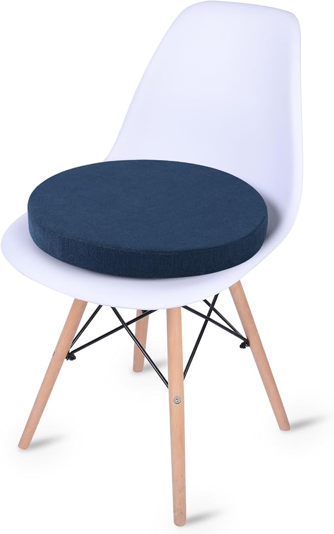 Tromlycs 14 Inch Round Bar Stool Cushion Non-Slip Foam Seat Pad Removable Cover for Circle Chairs (14x14 Inches, Navy Blue)