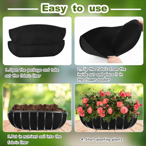 2PCS 36Inch Upgraded Planter Basket Liners Fabric Window Box Liners Felt Trough Planter Liner Black Flower Basket Liner Non-Woven Hanging Plant Liner for Planters Garden Fence - Avoid Bird Nesting - size: 2PCS 36 Inch