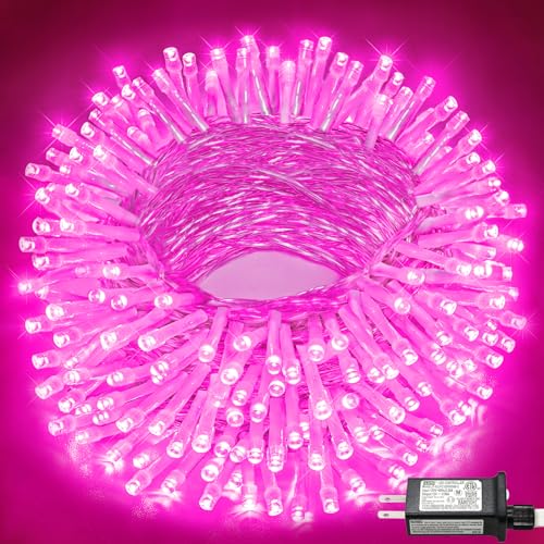 66FT 200 LED Outdoor String Lights, Plug in Connectable Christmas Lights Indoor, Waterproof 8 Modes Twinkle Fairy Lights Clear Wire for Bedroom Home Wedding Patio Patry Decorations, Pink - color: Pink, size: 66ft 200LED