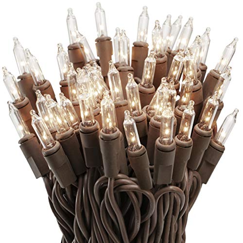 612 Vermont 100 Clear Mini Christmas String Lights on Brown Wire Cord, UL Approved for Indoor/Outdoor Use, 18 Foot of Lighted Length, 20 Foot of Total Length - size: 100 Light