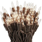 612 Vermont 50 Clear Mini Christmas String Lights on Brown Wire Cord, UL Approved for Indoor/Outdoor Use, 9 Foot of Lighted Length, 11 Foot of Total Length - size: 50 Light