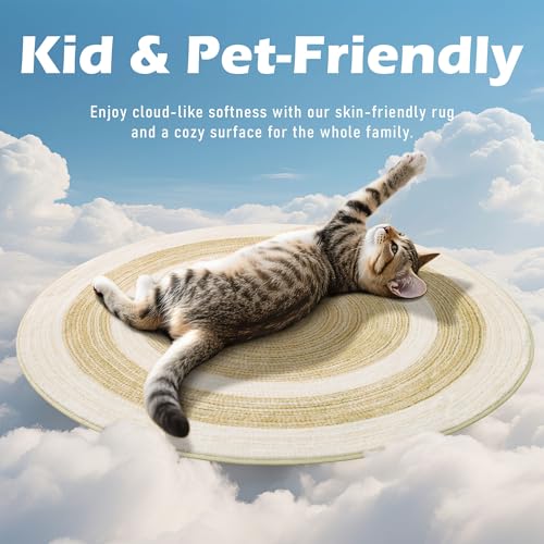 Carvapet 6 ft Round Washable Rug, Imitation Jute Low Pile Circle Carpet with Non Slip Rubber Backing, Foldable Stain Resistant Area Rug for Living Room Bedroom Office Bathroom - color: Sand, size: 6' (Round)