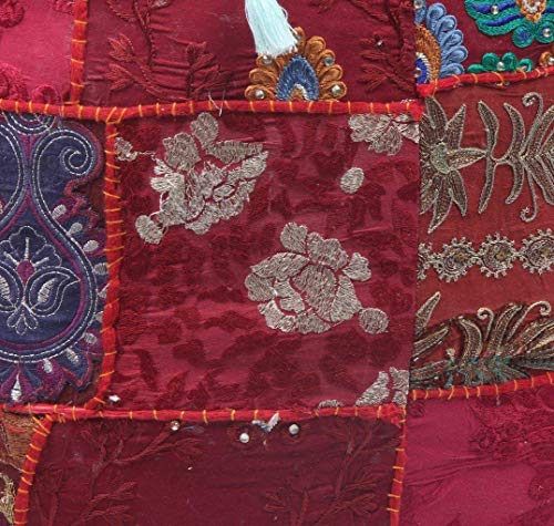 The Harry Creations Decorative Patchwork Comfortable Indian Ottoman Ethnic Cotton Cushion Bean Bag Designs Floor Embroidered Pouf Cover (Red, 18"x13") - color: Red, size: 18"x13"