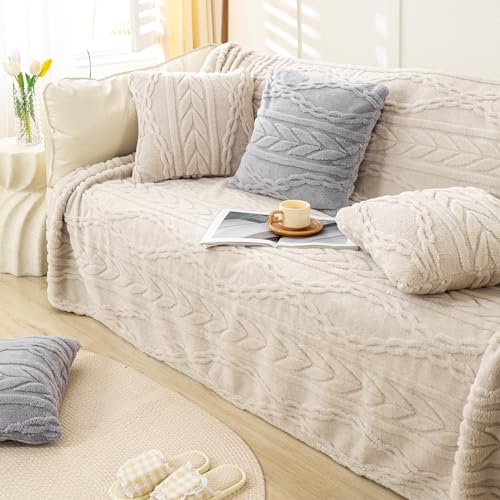 YUSOKI Sherpa Large Throw Blanket Single Layer,Light Weight(1.7lb),320GMS-3D Stylish Design for Gift Home Decor (Linen,50"x65") - color: Linen-(without Pillows), size: Throw (50" x 65")