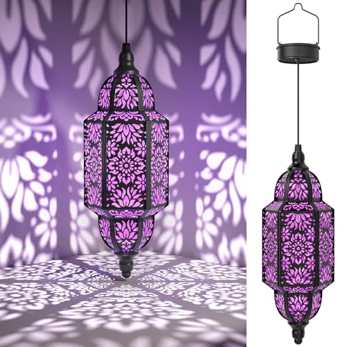 Twinkya Hanging Solar Lights Outdoor Garden Decorative Solar Lantern Waterproof Metal Moroccan Outdoor Decorations for Patio Pathway Yard Porch Backyard Garden Decor (Purple, 1 Pack) - color: Purple, size: 1pack