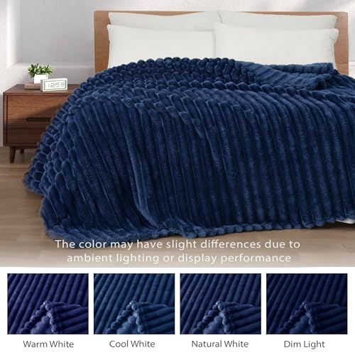Exclusivo Mezcla Fleece Throw Blanket for Couch, Super Soft Striped Jacquard Bed Blanket, Lightweight Fuzzy Cozy for All Seasons, 50x60 Inches, Navy Blue - color: Navy Blue, size: Throw ( 50x60 IN )