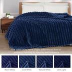 Exclusivo Mezcla Queen Size Flannel Fleece Blanket, Super Soft Striped Jacquard Bed Blanket, Lightweight Fuzzy Cozy for All Seasons, 90x90 Inches, Navy Blue - color: Navy Blue, size: Queen ( 90x90 IN )