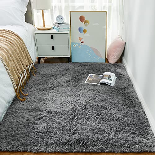Ophanie Area Rugs for Living Room Bedroom, Washable Non-Slip Fluffy Soft Grey Shag Carpet, Indoor Floor Gray 4x6 Fuzzy Shaggy Living Room Plush Rug for Kids Home Dorm Decor Aesthetic - color: 1- Grey, size: 4' x 6' (Rectangular)