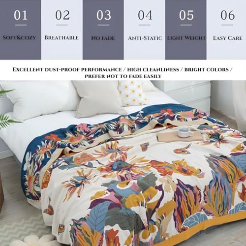 Boho Throw Blanket for Bed 100% Cotton Bohemian Blankets Ultra Soft Woven Muslin Decorative Blankets All Seasons Vintage Quilt Knitted Blanket for Sofa Chair(Yellow, 50"x60") - color: B-yellow, size: 50"x60"