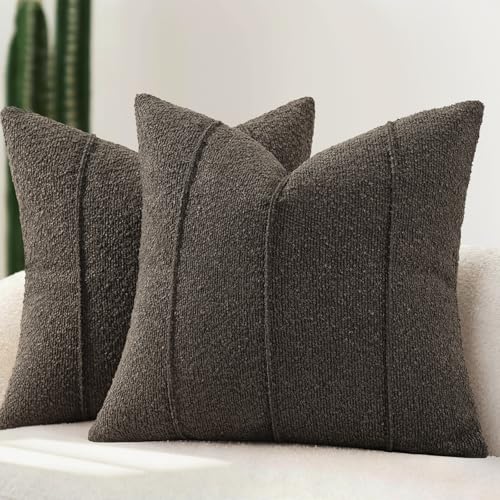 YCOLL Textured Boucle Throw Pillow Covers 12x20 Pack of 2 - Soft Neutral Striped Cushion Covers, Cozy Accent Decorative Pillow Covers for Couch, Sofa, Bed, Living Room (Dark Gray) - color: Dark Gray, size: 20" x 12" (Pack of 2)