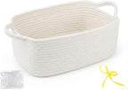 Gift Basket Empty with Handles, 12x8x5 inch - Small Cute Woven Rope Basket for Baby Nursery, Kids Toys - With Gift Bag & Ribbon, Perfect for Wedding, Birthday Gifting (Cream White, 1PC)