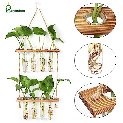 Hyindoor Wall Hanging Planter Terrarium 2 Tired Test Tube Vase Glass Planter Plant Propagation Station Plant Hangers of Rope with Wooden Stand and 8 Tubes for Hydroponic Plant Cutting - size: Small-8 Tubes