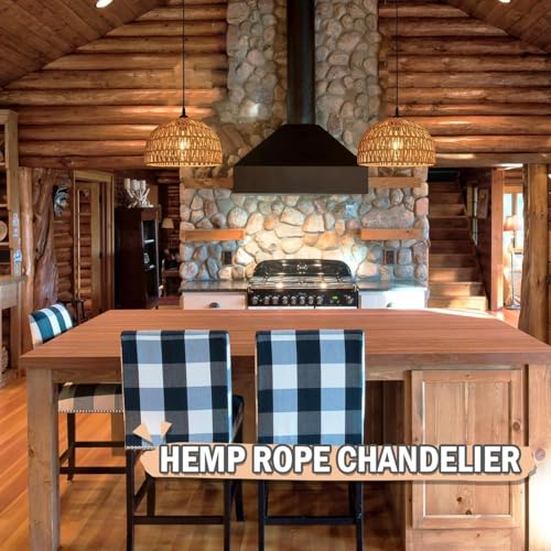 Hemp Rope Woven Pendant Light Woven Light Fixture Boho Chandelier Light Fixture Wicker Pendant Lights Rattan Lights Pendant Dome Wicker Chandelier for Dining Room Kitchen Island(Bulb Incl. - color: 12.2" Natural