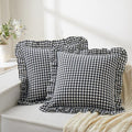 KKJIAF Ruffle Gingham Pillow Covers 20 x 20 Inches, Cotton Plaid Throw Pillow Shams Set of 2, Linen Feel Ruffled Plaid Pillow Cases with Envelope Closure for Sofa Bed (Black Plaid) - color: Black Plaid, size: 20" x 20" (Pack of 2)