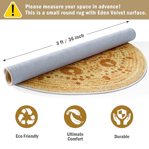Carvapet 3ft Small Round Accent Rug - Smooth Flat Printed Faux Jute Circle Carpet, 36-Inch Low Pile Washable Skid-Resistant Floor Mat for Indoor Plant Pot Vanity Stool Pet Corner Entryway Bedside - color: S-brown, size: 3' (Round)