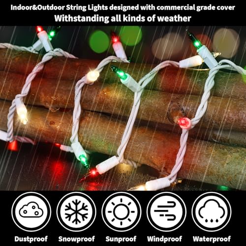LAMPHOME Super-Bright Extendable Red Green Clear Christmas Lights Decoration 100Lights 19.6ft UL Certified Mini Bulb String Lights for Outdoor Christmas Tree Garden Patio Wedding Decor - color: Red Green Clear-White Wire