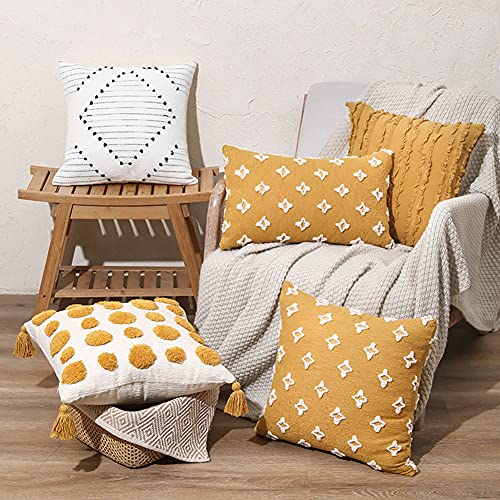 vctops Boho Tufted Decorative Lumbar Throw Pillow Cover Super Soft Comfy Cushion Cover for Couch Sofa Bed (Yellow Tufted,12"x20") - color: Yellow Tufted, size: 20" x 12" (Pack of 1)