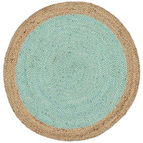 SAFAVIEH Area Rug 3' Round - Natural Fiber Collection - Aqua Blue & Natural Brown, Handmade Jute, Braided Border Design (NF801A) - color: Aqua/Natural, size: 3' (Round)