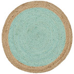 SAFAVIEH Area Rug 3' Round - Natural Fiber Collection - Aqua Blue & Natural Brown, Handmade Jute, Braided Border Design (NF801A) - color: Aqua/Natural, size: 3' (Round)
