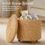 Best Choice Products 17" Round Storage Ottoman W/Lid, Handwoven Water Hyacinth Footstool, Footrest w/Wooden Legs, Accent Side Table, Storage Container, Plant Stand - Natural - color: Natural