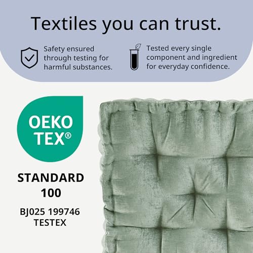 Intelligent Design Floor Pillow - Shredded Foam Filled Meditation & Yoga Cushion, Chenille Tufted, Handsewn Scalloped Edge, Oeko-TEX Certified, Azza, 20" x 20" x 5" Desert Sage - color: Desert Sage