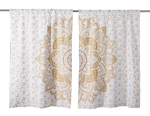 Popular Handicrafts Indian Hippie Bohemian Beautiful Passion Ombre Color Mandala Curtain Panels White Gold - color: Gold, size: 36"W x 51"L (Pack of 2)
