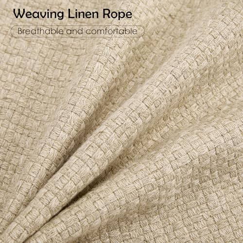Boho Round Ottoman, Soft Pouf Ottoman, Farmhouse Footstool with Soft Padded Seating & Solid Wood Frame, Upholstered Vanity Stool Accent Seat for Living Room, Bedroom, Beige Woven Linen - color: Beige Weaving Linen Rope, size: Set of 1
