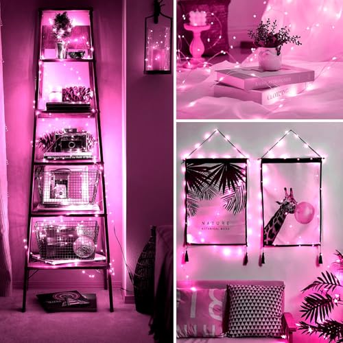 Fairy Lights 66ft 200 LED USB Twinkle String Lights Plug in Silver Wire Lights with Remote and Timer 8 Modes Outdoor Waterproof Starry Lights DIY Party Wedding Christmas Decoration(Pink) - color: Pink