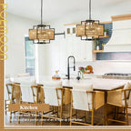 20" Boho Woven Chandeliers 4-Light Hand Rattan Ceiling Pendant Light Fixture Farmhouse Hanging Lighting for Kitchen,Bedroom, Dining Room, Hallway, Entryway, E26 - size: Lantern-20''-V