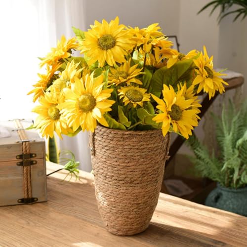 Toyvian Large Woven Plant Basket Boho Straw Flower Pot Indoor Outdoor Decorative Planter for Living Room with Handwoven Rattan Design