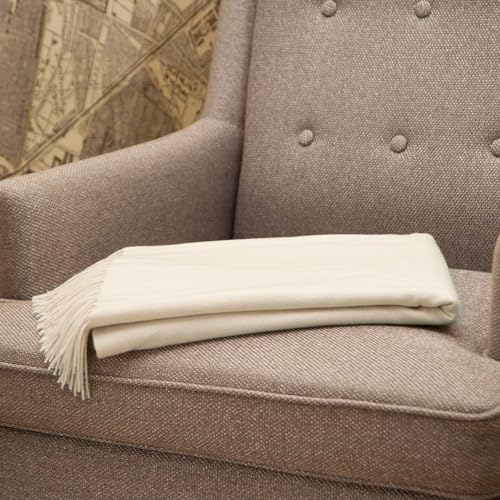 CUDDLE DREAMS Premium Cashmere Throw Blanket with Fringe, Luxuriously Soft (Ivory) - color: Ivory
