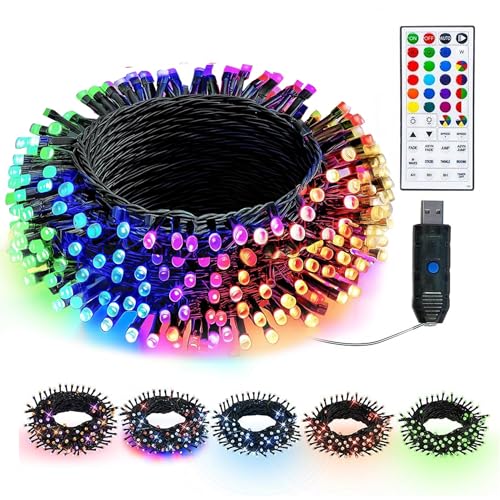 Dazzle Bright Color Changing Christmas Lights, 33ft 100 LED RGB String Lights with Remote & Timer, USB Powered Fairy Lights for Indoor Outdoor Xmas Tree Party Wedding Halloween Decorations - color: RGB (Red, Green, Blue)